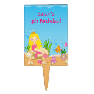 Under the Sea Blonde Mermaid Birthday Cake Topper