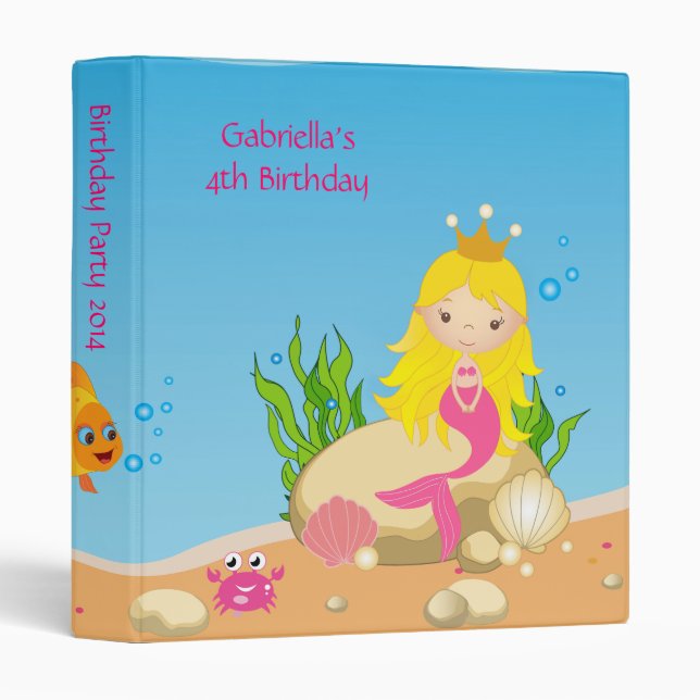 Under the Sea Blonde Mermaid Birthday Photo Album 3 Ring Binder (Front/Spine)
