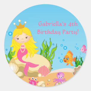 Under the Sea Blonde Mermaid Birthday Sticker