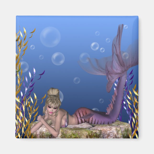 Under the Sea Blonde Mermaid Fantasy Magnet (Front)