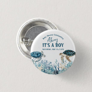 Under the Sea Blue Ahoy It's a Boy Baby Shower Button