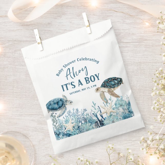 Under the Sea Blue Ahoy It's a Boy Baby Shower Favor Bag (Clipped)