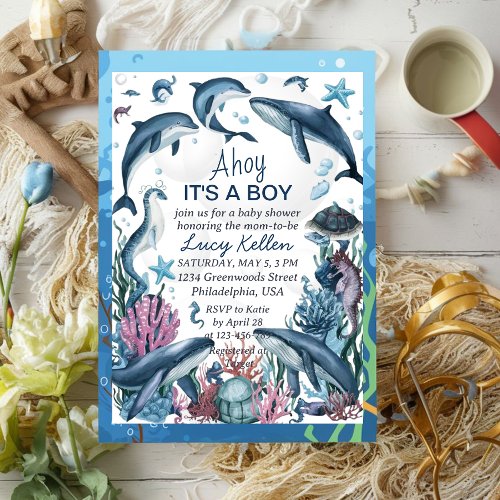 Under the Sea Blue Ahoy Its a Boy Baby Shower Inv Invitation