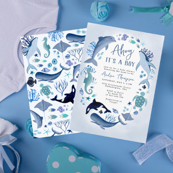 Under The Sea Blue Ahoy It's A Boy Baby Shower Invitation by ncdesignsco at Zazzle
