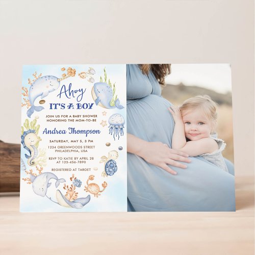 Under the Sea Blue Ahoy Its a Boy Baby Shower Invitation