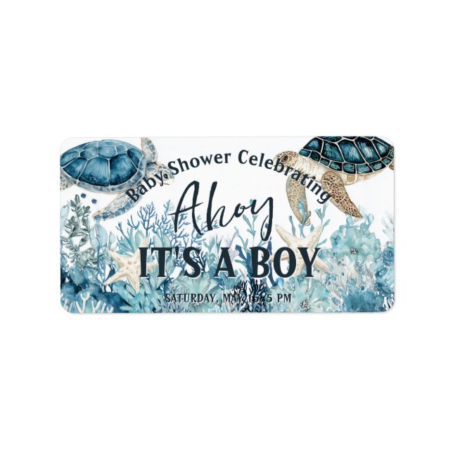 Under the Sea Blue Ahoy It's a Boy Baby Shower Label (Front)