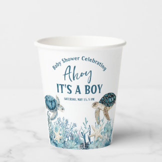 Under the Sea Blue Ahoy It's a Boy Baby Shower Paper Cups