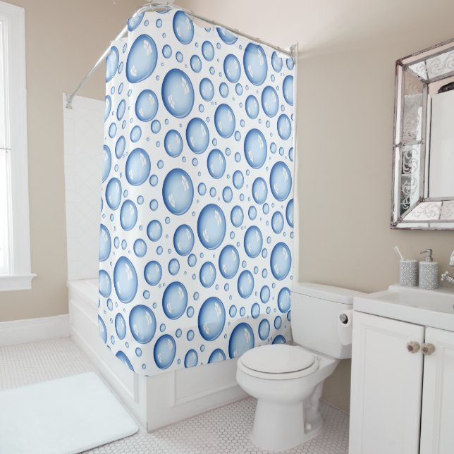 Under the Sea | Blue Air and Water Bubbles Shower Curtain (In Situ)