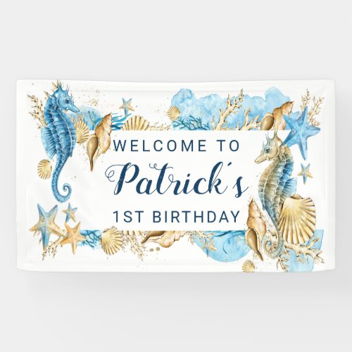 Under the Sea Blue and Gold Birthday Party Welcome Banner