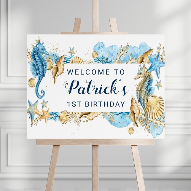 Under the Sea Blue and Gold Birthday Party Welcome Foam Board (Creator Uploaded)