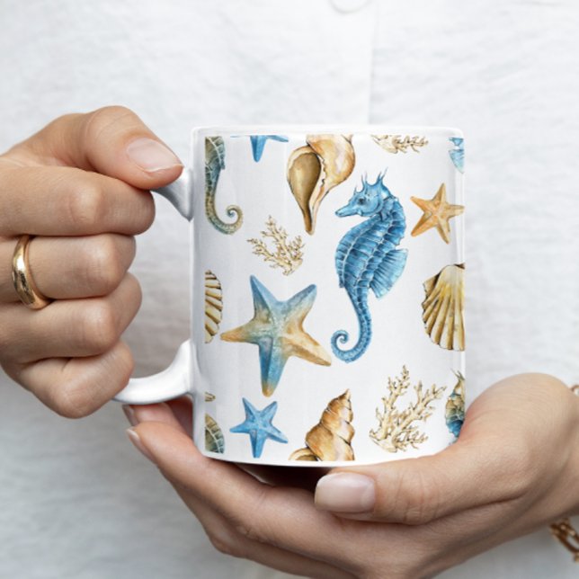 Under the Sea Blue and Gold Personalized Coffee Mug (Creator Uploaded)
