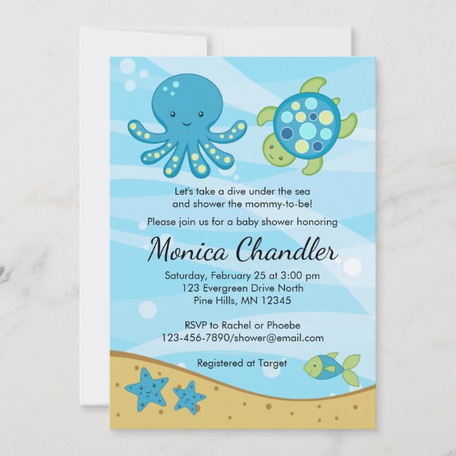 Under the Sea Blue Baby Shower Invitation Card (Front)