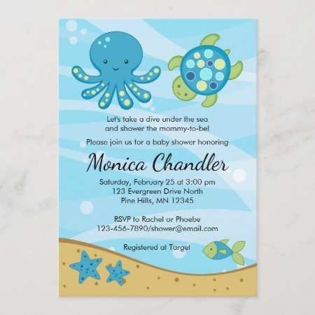 Under The Sea Blue Baby Shower Invitation Card