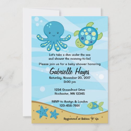 Under the Sea Blue Baby Shower Invitations