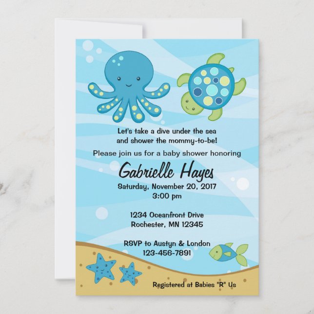 Under the Sea Blue Baby Shower Invitations (Front)