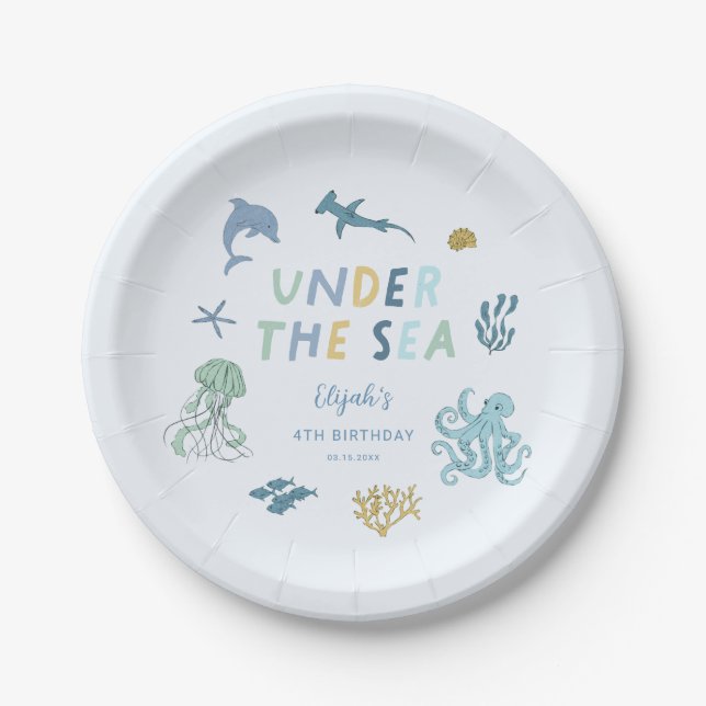 Under The Sea Blue Birthday Party Paper Plates (Front)