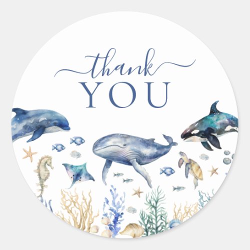 Under The Sea Blue Birthday Party Thank You Classic Round Sticker