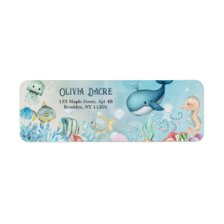 Under the Sea Blue boy Baby Shower Label