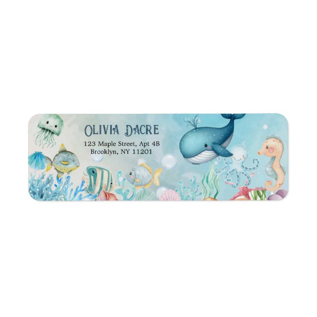 Under the Sea Blue  boy Baby Shower Label (Front)