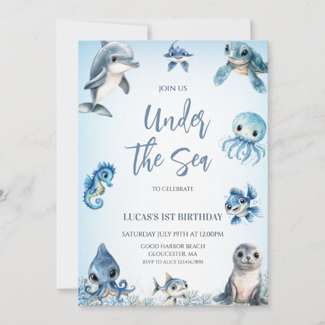  Under the Sea Blue Boy Birthday  Invitation (Front)