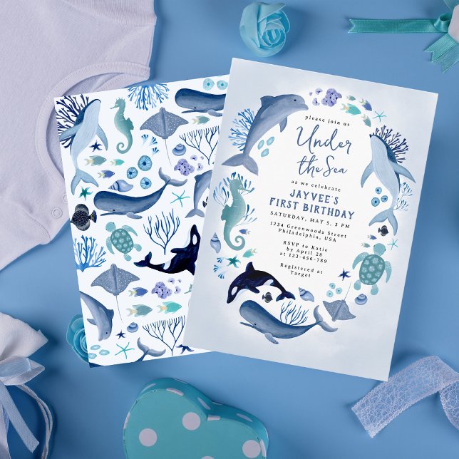 Under the Sea Blue Boy First Birthday Invitation (Creator Uploaded)