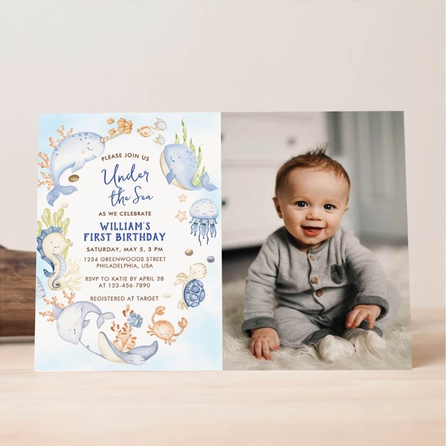 Under the Sea Blue Boy First Birthday Party Invitation (Creator Uploaded)