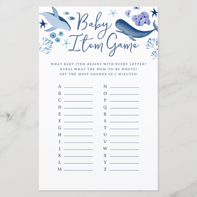 Under the Sea Blue Boy Whale Baby Item Game (Front)