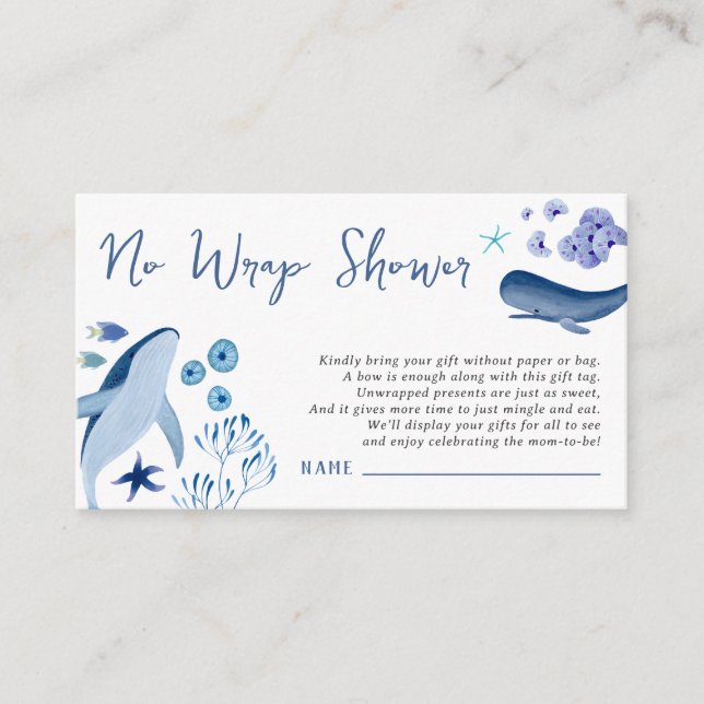 Under the Sea Blue Boy Whale No Wrap Shower Enclosure Card (Front)