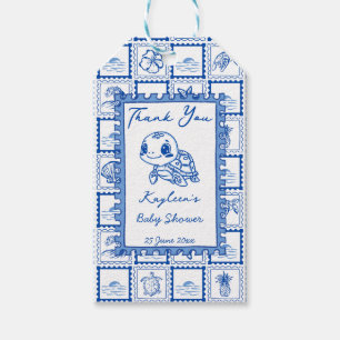Under the sea blue cute turtle baby shower favor gift tags