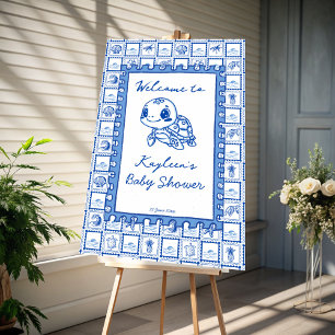 Under the sea blue cute turtle baby shower welcome foam board