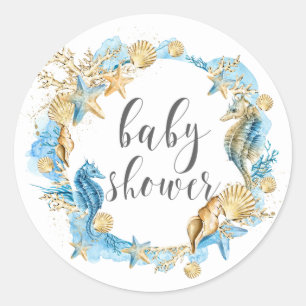 Under the Sea Blue & Gold Baby Shower Classic Round Sticker
