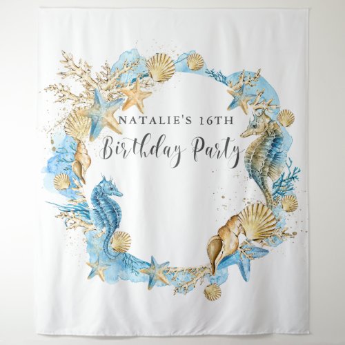 Under the Sea Blue Gold Birthday Party Backdrop