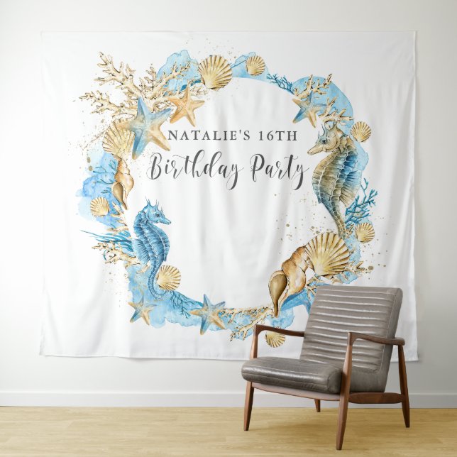 Under the Sea Blue Gold Birthday Party Backdrop (In Situ (Horizontal))