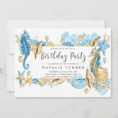 Under the Sea Blue Gold Birthday Party Invitation (Front)