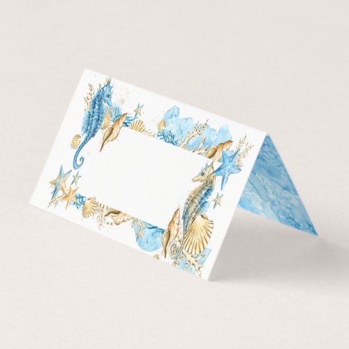 Under the Sea Blue Gold Blank Table Place Card