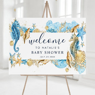 Under the Sea Blue & Gold Boy Baby Shower Welcome Foam Board