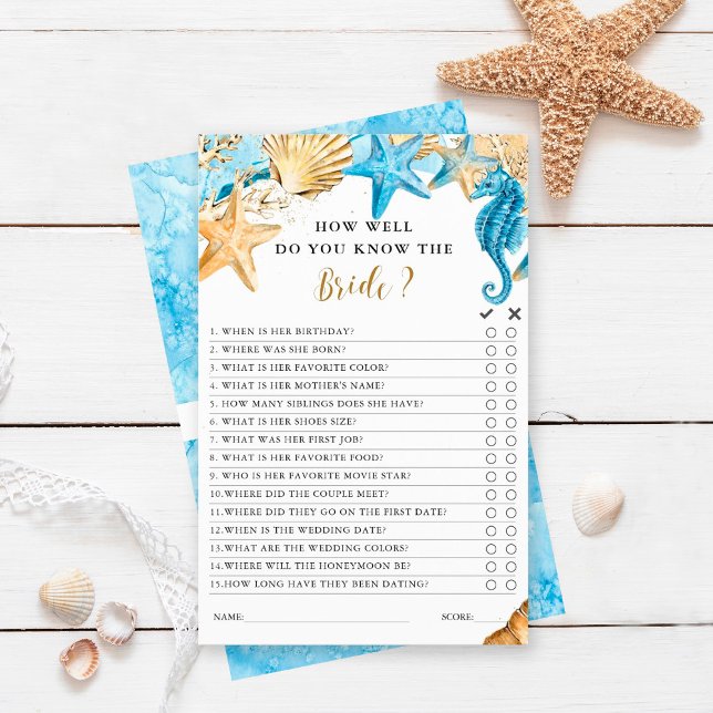Under the Sea Blue & Gold Bridal Shower Game  (Creator Uploaded)