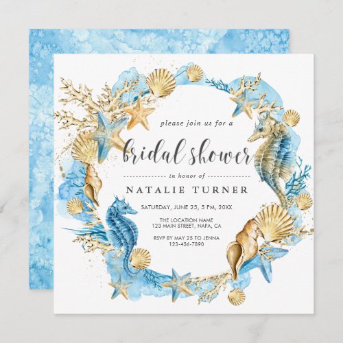 Under the Sea Blue  Gold Bridal Shower Invitation