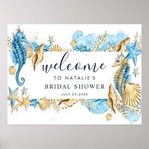 Under the Sea Blue  Gold Bridal Shower Welcome  Poster