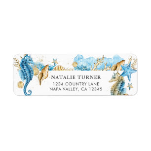 Under the Sea Blue Gold Return Address Label