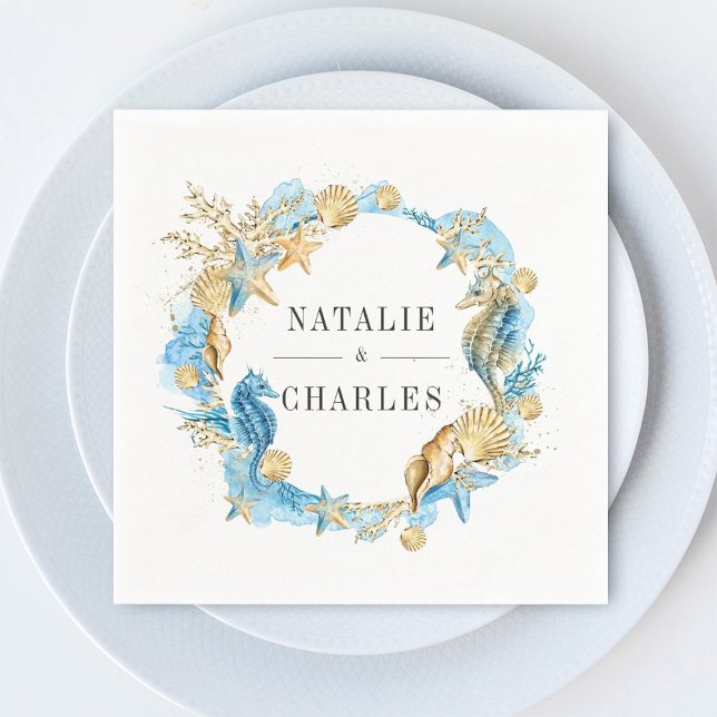 Under the Sea Blue Gold Summer Wedding Napkins (Creator Uploaded)