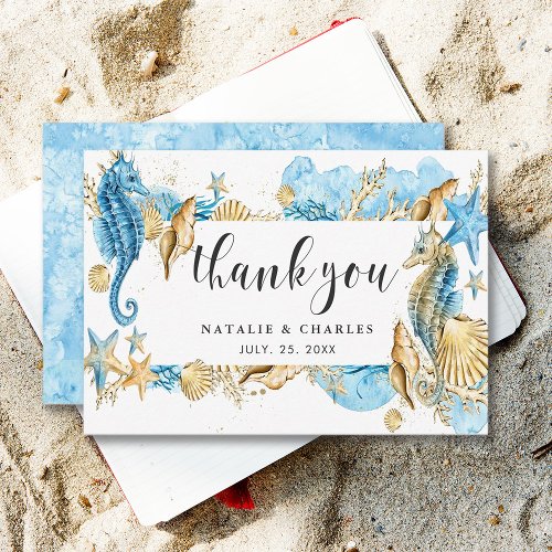 Under the Sea Blue  Gold Thank You Flat Card