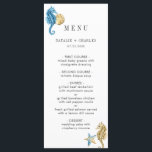 Under the Sea Blue Gold Wedding Menu<br><div class="desc">Under the Sea Blue Gold Wedding Menu Card featuring seahorses,  starfishes,  seashells and coral reefs. For more advanced customization of this design,  Please click the "Customize” button above! Matching items are also available.</div>