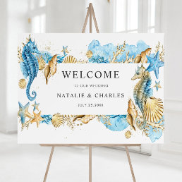 Under the Sea Blue Gold Wedding Welcome Sign