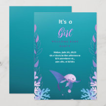 Under the Sea Blue  It's a Girl Baby Shower Inv