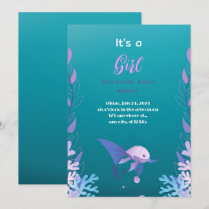 Under the Sea Blue It's a Girl Baby Shower Inv Invitation