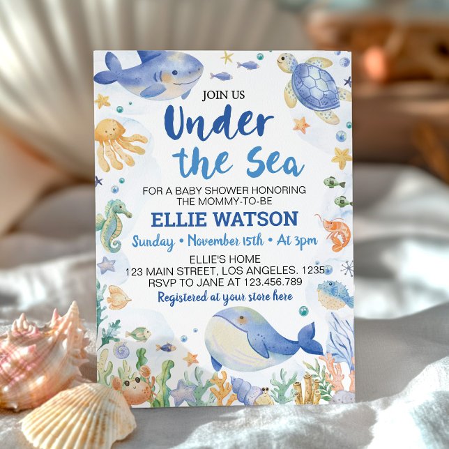 Under the Sea Blue Ocean Animals Baby Shower Invitation (Creator Uploaded)
