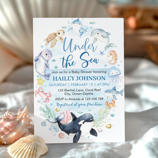 Under the Sea Blue Ocean Animals Baby Shower Invitation (Creator Uploaded)