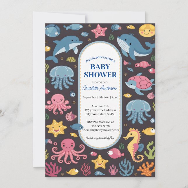 Under The Sea Blue Ocean Animals  Baby Shower Invitation (Front)