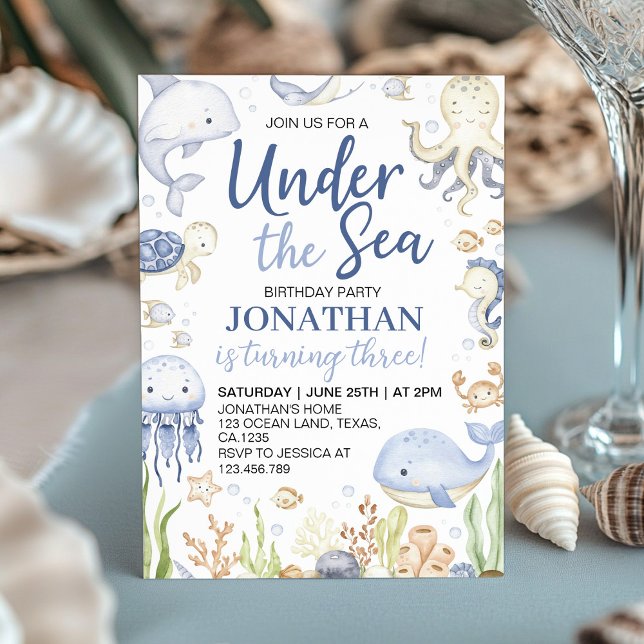 Under the Sea Blue Ocean Animals Kids Birthday Invitation (Creator Uploaded)